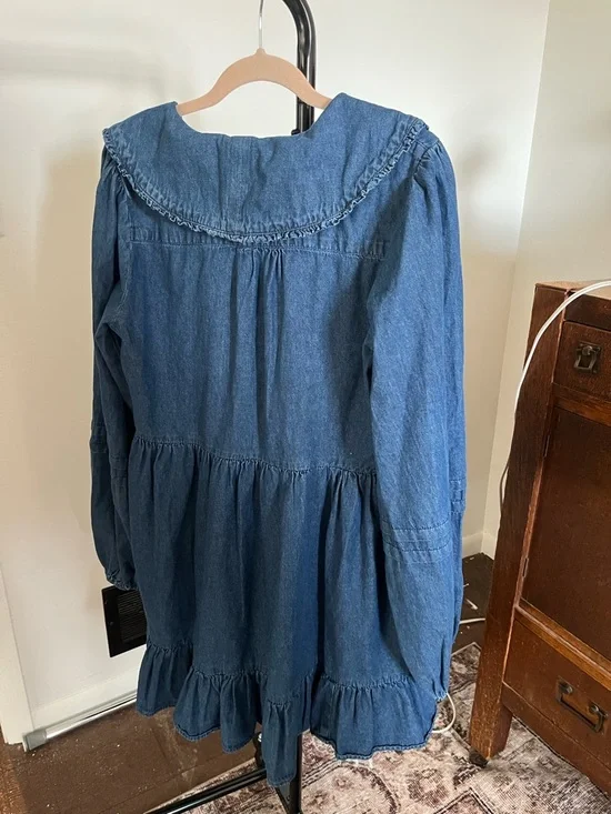 BDG Denim Blue Tiered Button-Front Dress with Ruffled Collar - Picture 4 of 5